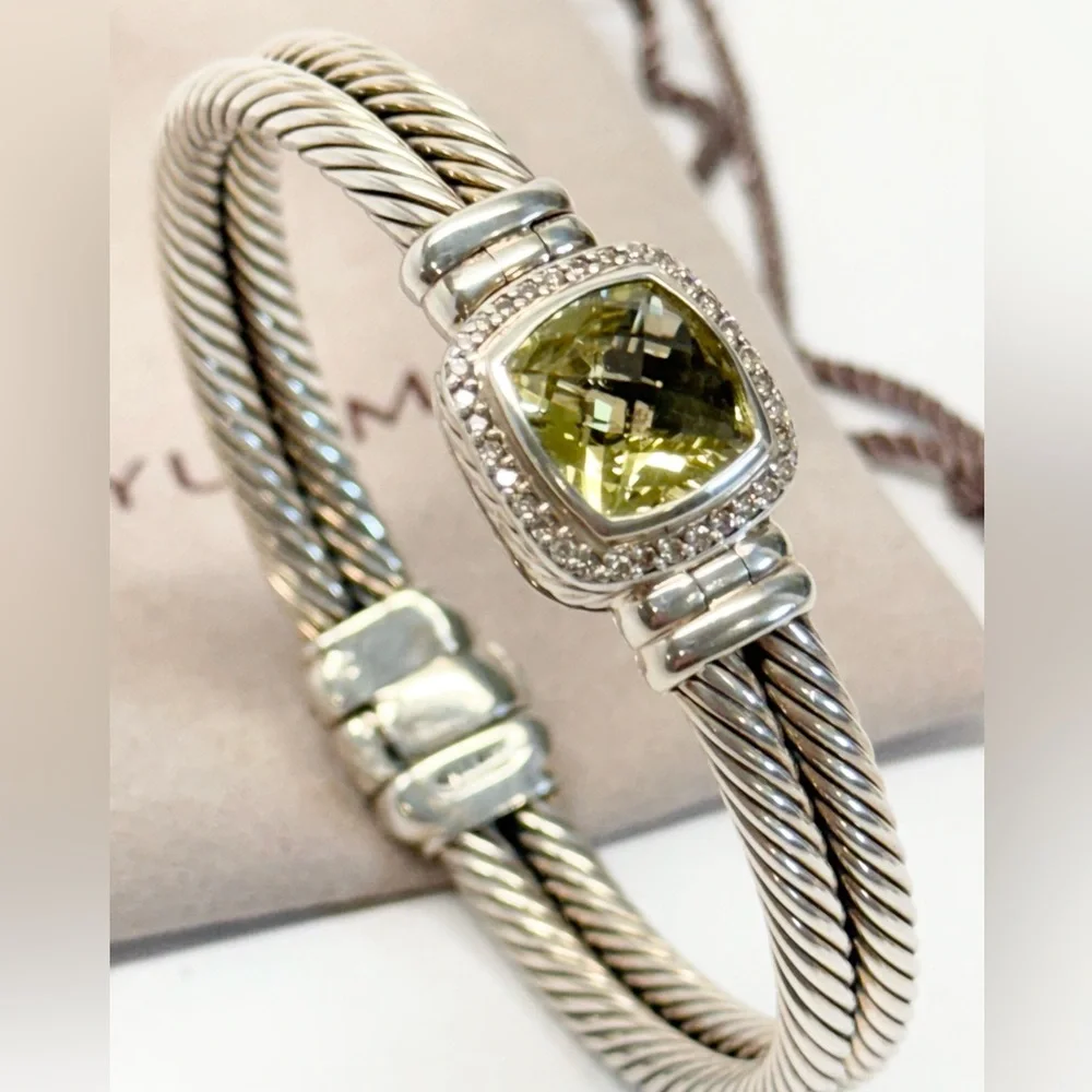 David Yurman .925 Lemon Citrine Diamond Albion Cable Bracelet - Picture 2 of 10